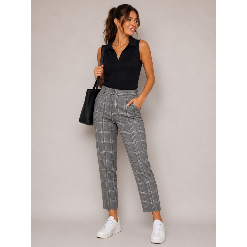 Banana Republic Sloan Grey‎ Glen Plaid Ankle Pants High Rise Pleated 8S